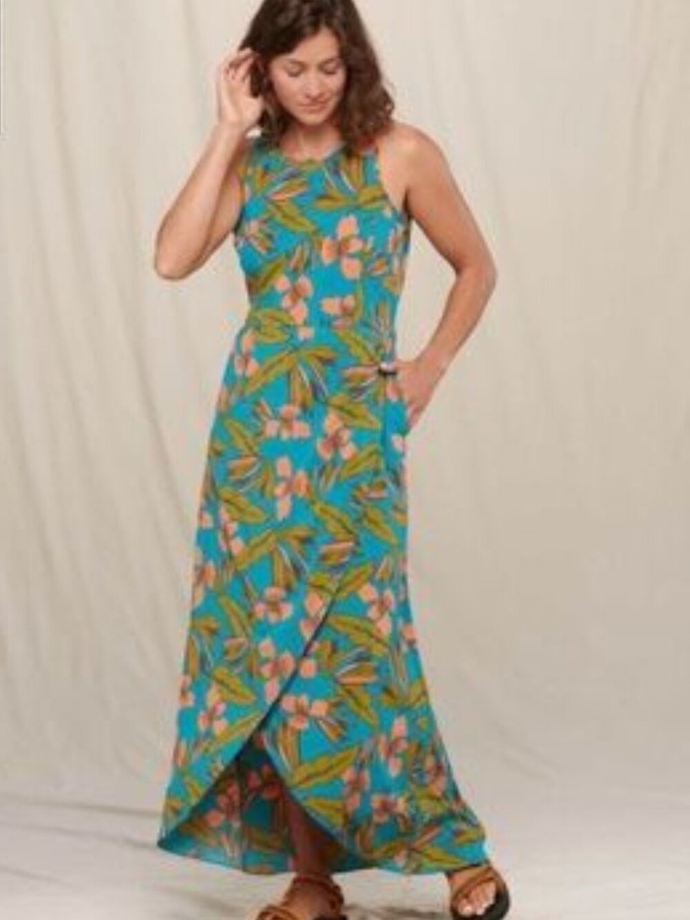 Toad&Co Sunkissed Maxi Dress Floral Cutout High Low Womens Medium M